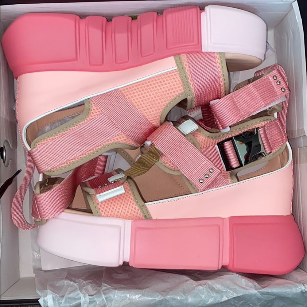 Anthony Wang Pink Cranberry Platform Sandals